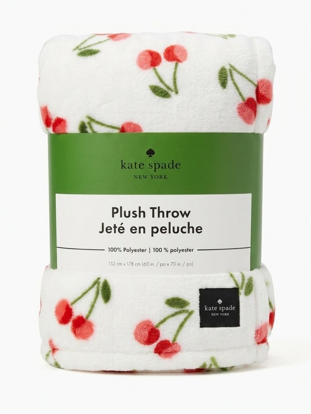 NEW Kate Spade New York Plush Throw Blanket Luxury Red Cherry Print White 60x70